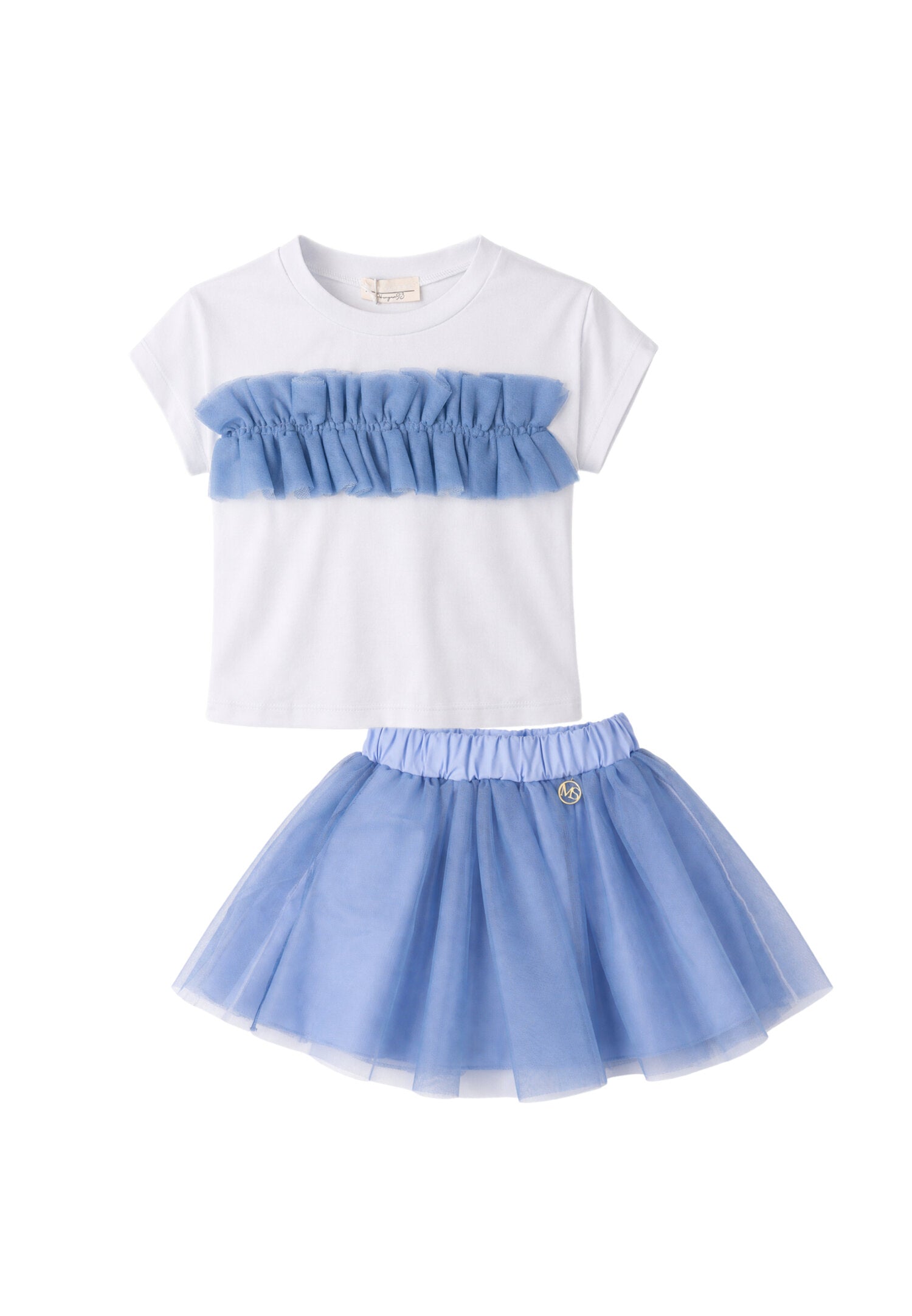 Mon Saurire Completo Tshirt e Gonna in Tulle Azzurro Bambina M1345B+1348B_