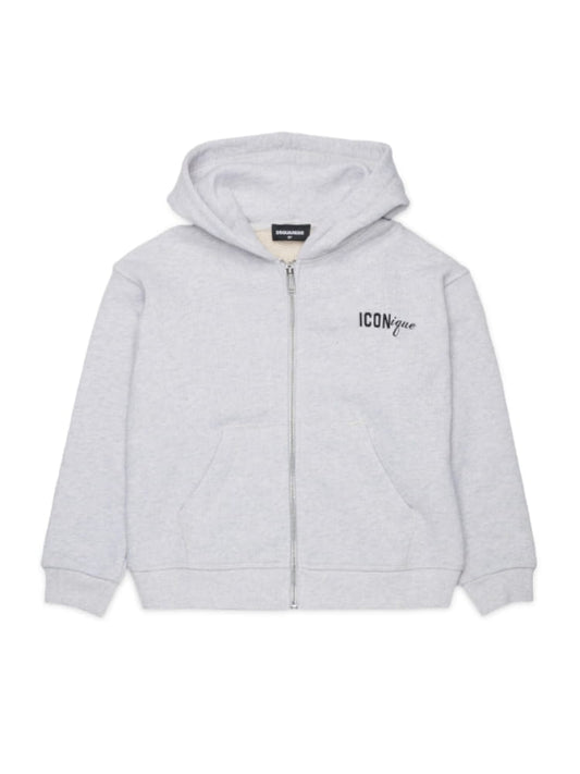 Dsquared felpa kids/junior con zip e cappuccio in cotone grigio con stampa cappelli sul retro Bambino