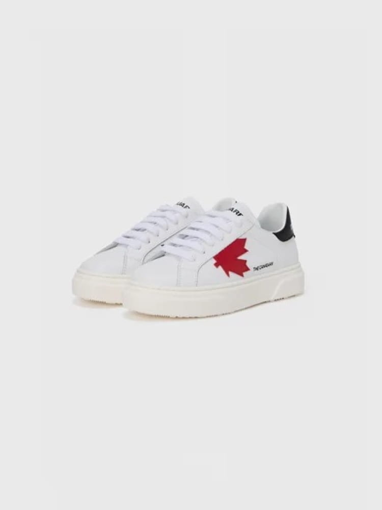 Dsquared sneakers junior in pelle bianca con logo foglia canada Bambino