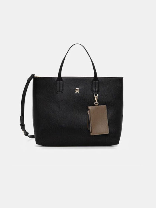 Tommy Hilfiger borsa nera donna logo all over | Misure: 14 x 28 x 34 cm