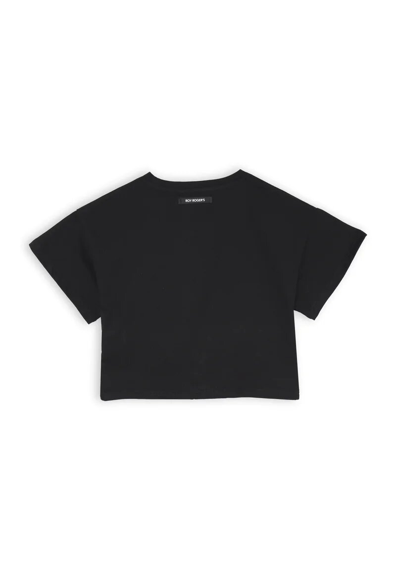 Roy Rogers - T-shirt nera bambina corta con nodo e logo strass - P/E 2025 - NERO | CammarataMode