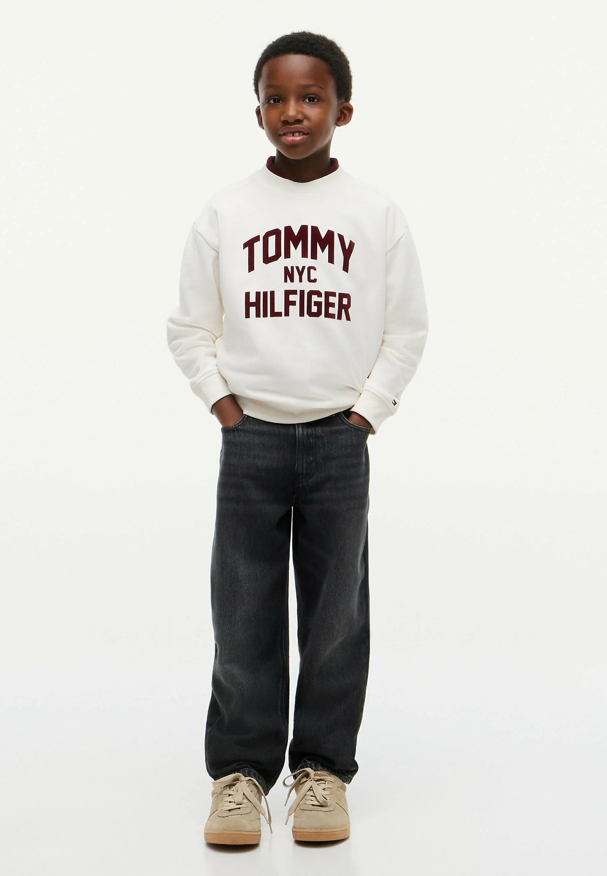 TOMMY HILFIGER FELPA panna a girocollo bambino logo grande  KB0KB10631YBH.PANNA_