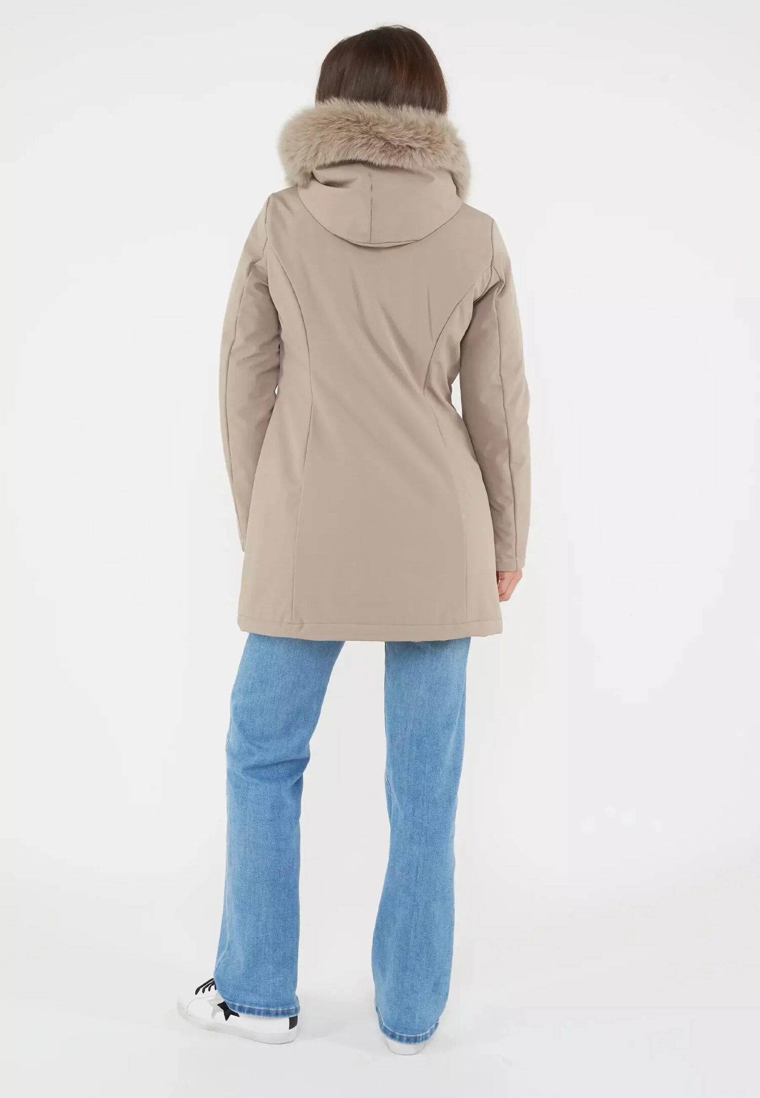 Refrigiwear Giaccone Donna Tortora In Tessuto Con Pelliccia AI 25