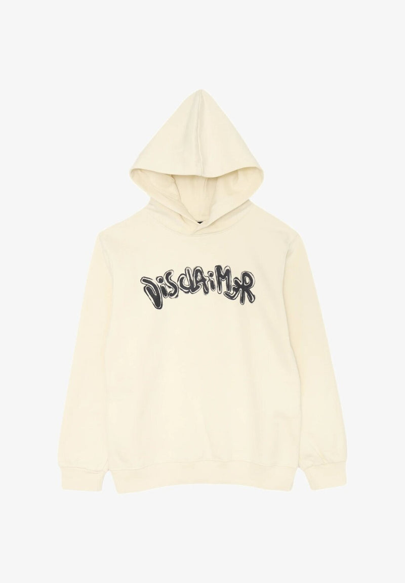 Disclaimer felpa con cappuccio bambino panna cotone inverno logo nero - PANNA | CammarataMode