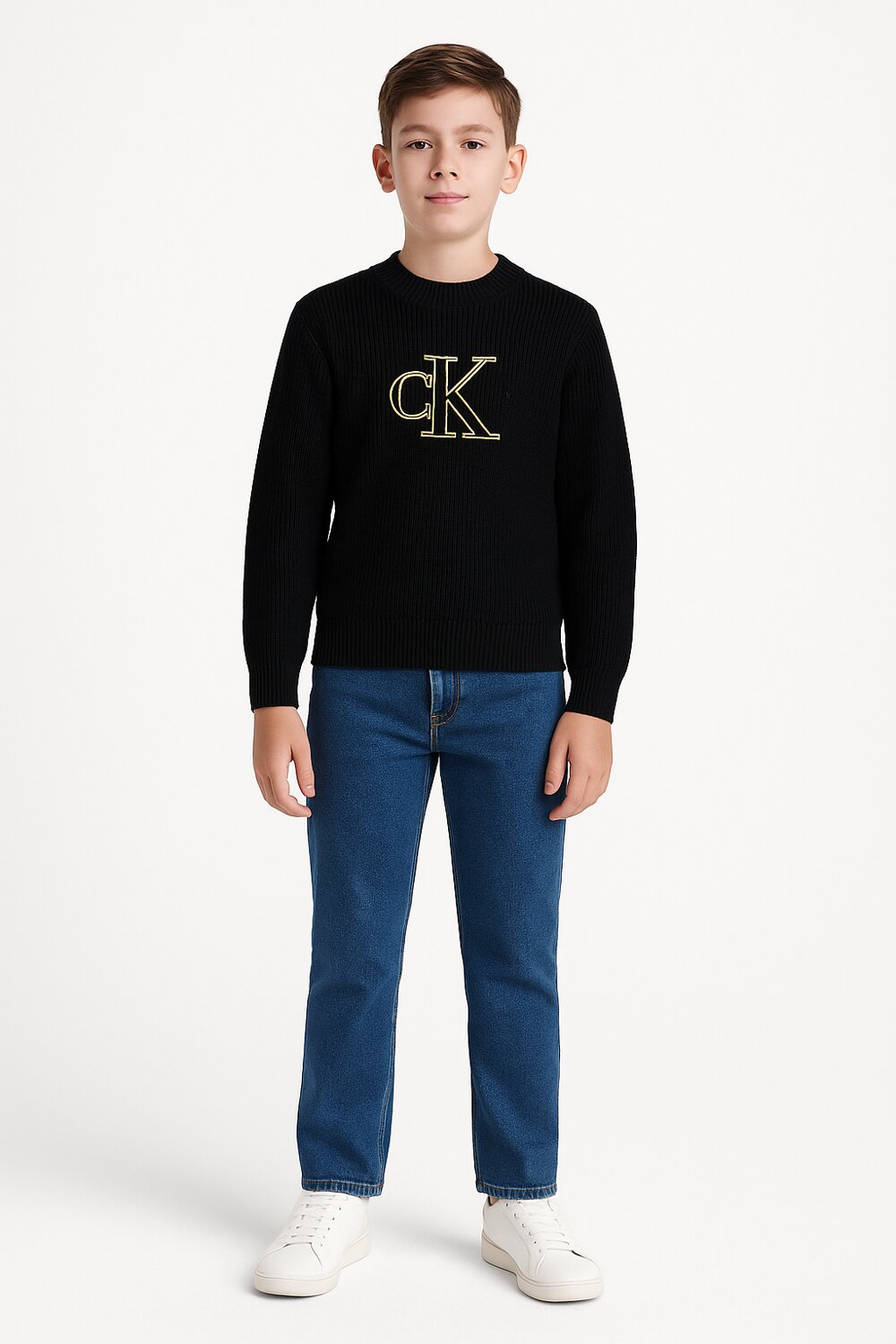 Calvin Klein Maglione Bambino Stitch Logo - Nero