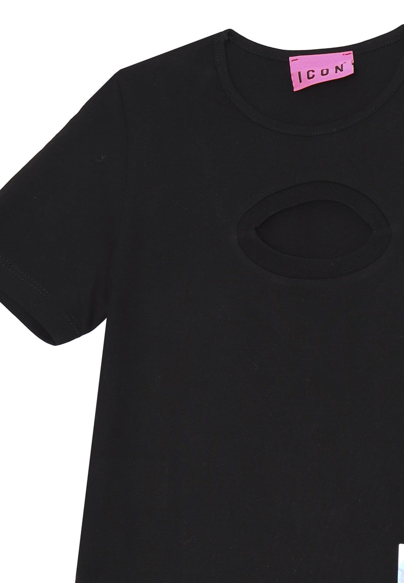 ICON complete black girl 8 16 years porthole t-shirt and iridescent logo - BLACK | CammarataMode