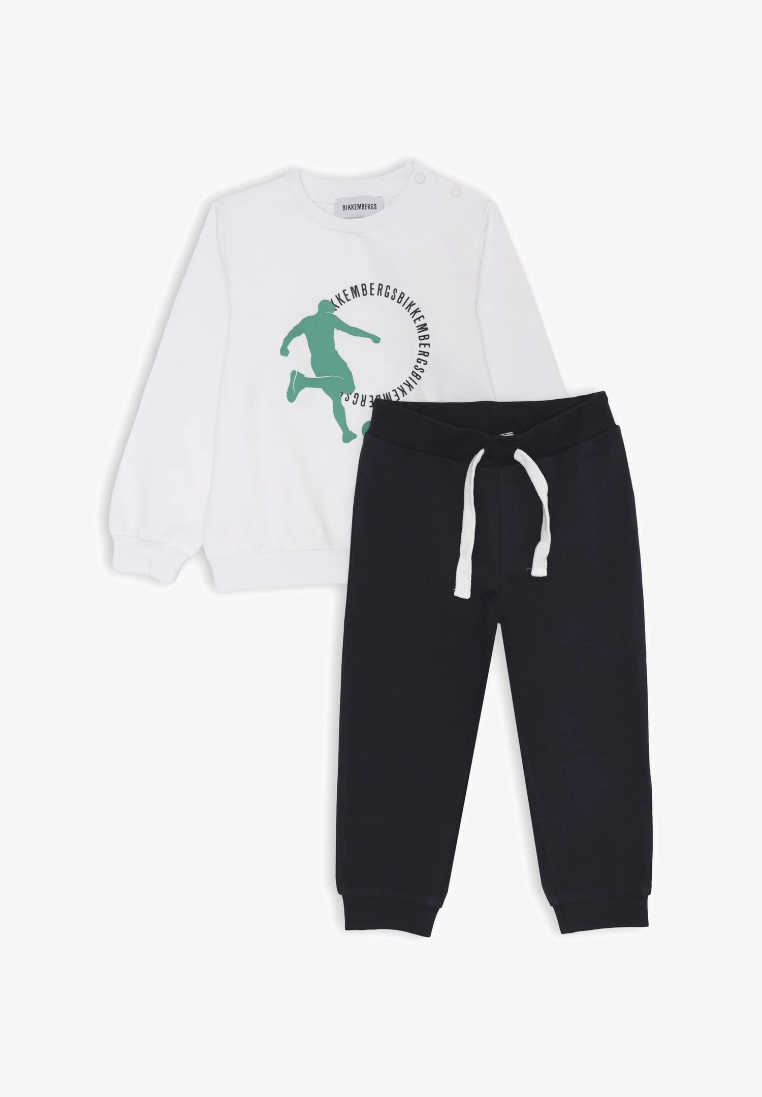 Bikkembergs tracksuit kids off white sweatshirt and blue trousers cotton sporty print | CammarataMode