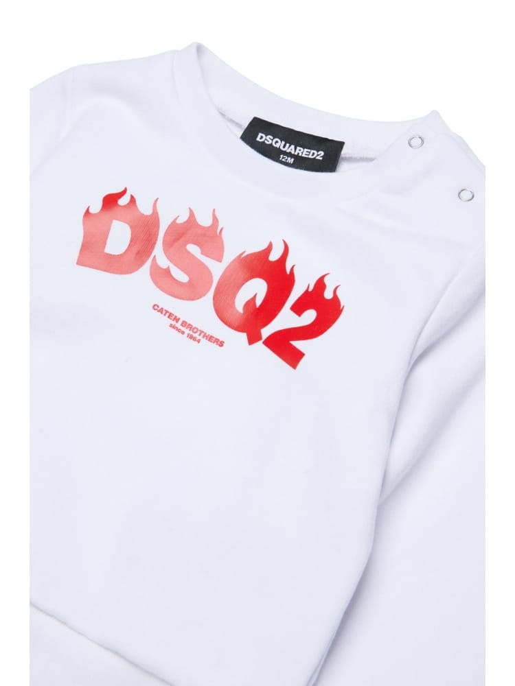 Dsquared felpa infant in cotone bianco con stampa logo Bambino