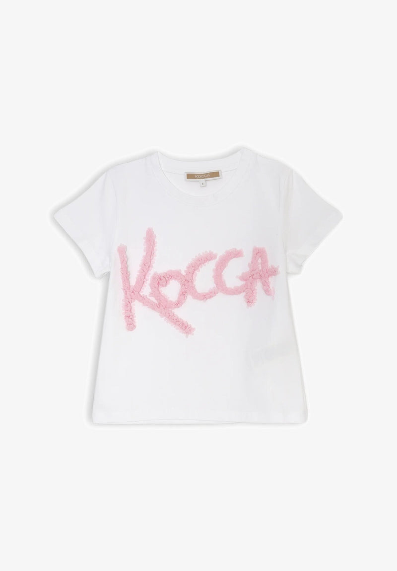 Maglietta Kocca bambina bianca logo 3D rosa primavera estate 2025 - ROSA | CammarataMode