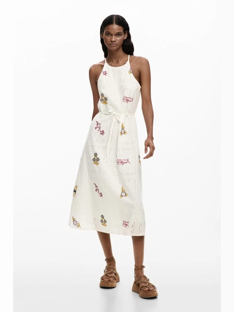 Desigual abito bohi bianco con ricami vari