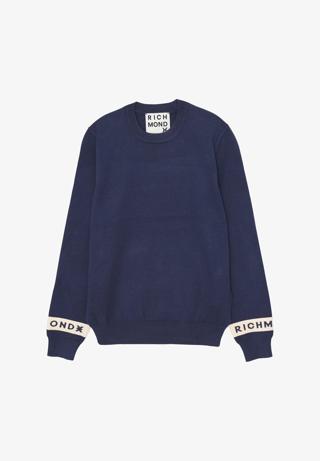 John Richmond maglia uomo lana blu collo tondo polsini logo