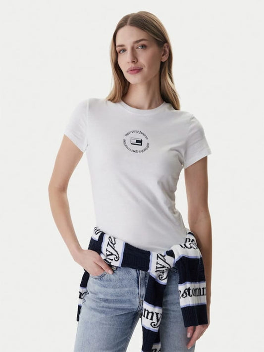 Tommy Jeans tshirt bianca donna logo sul davanti