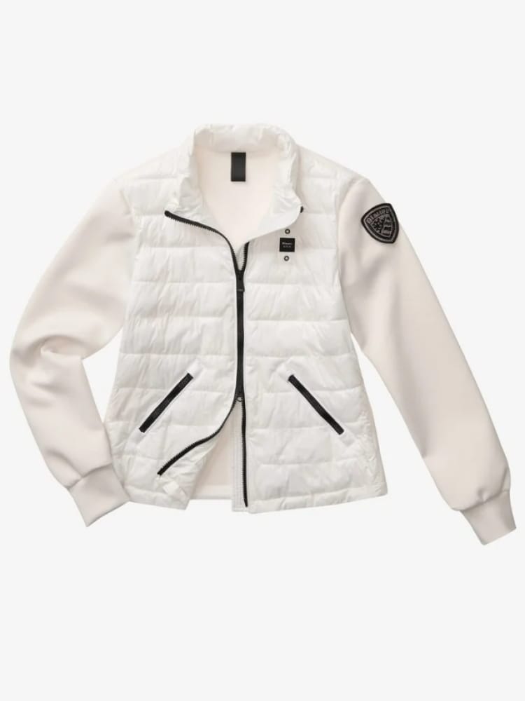 Blauer giubbotto donna haskel bianco con maniche scuba e patch logata con strass Donna