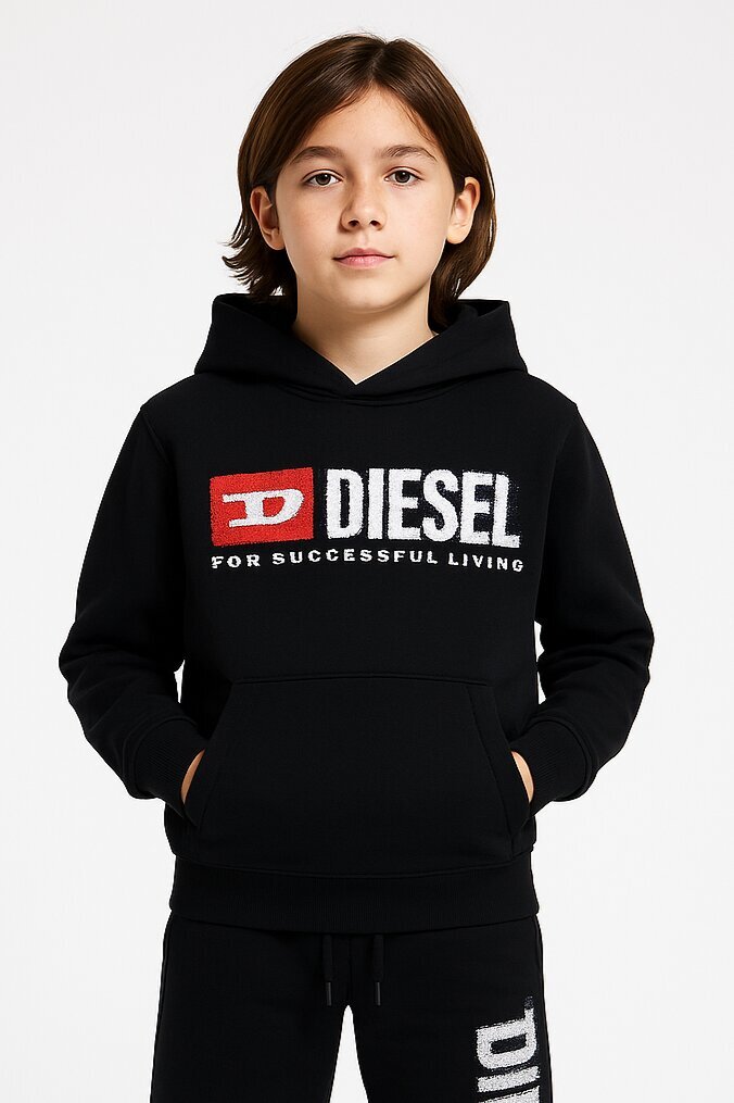 Diesel felpa bambino ragazzo nera con cappuccio logo stampato - NERO | CammarataMode
