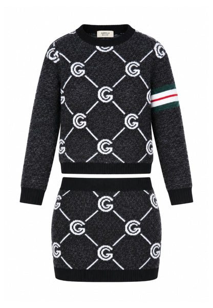 Gabriella Gucci COMPLETO NERO IN MAGLIA CON MAGLIONE E GONNA LOGATI Bambine e ragazze GK300+GK301.NE_