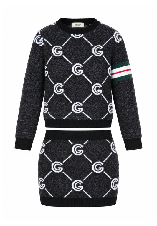 Gabriella Gucci COMPLETO NERO IN MAGLIA CON MAGLIONE E GONNA LOGATI Bambine e ragazze GK300+GK301.NE_