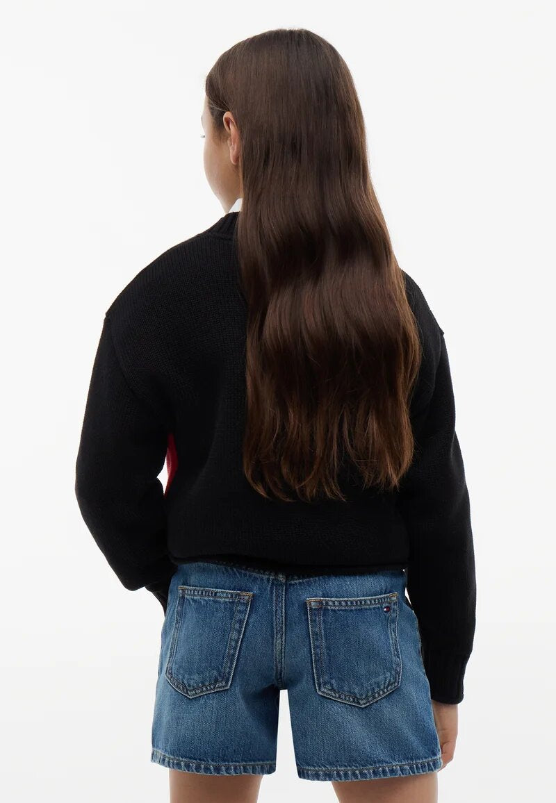 Tommy Hilfiger Maglione Crop Nero Con Logo Grande Bambina KG0KG08922BDS_