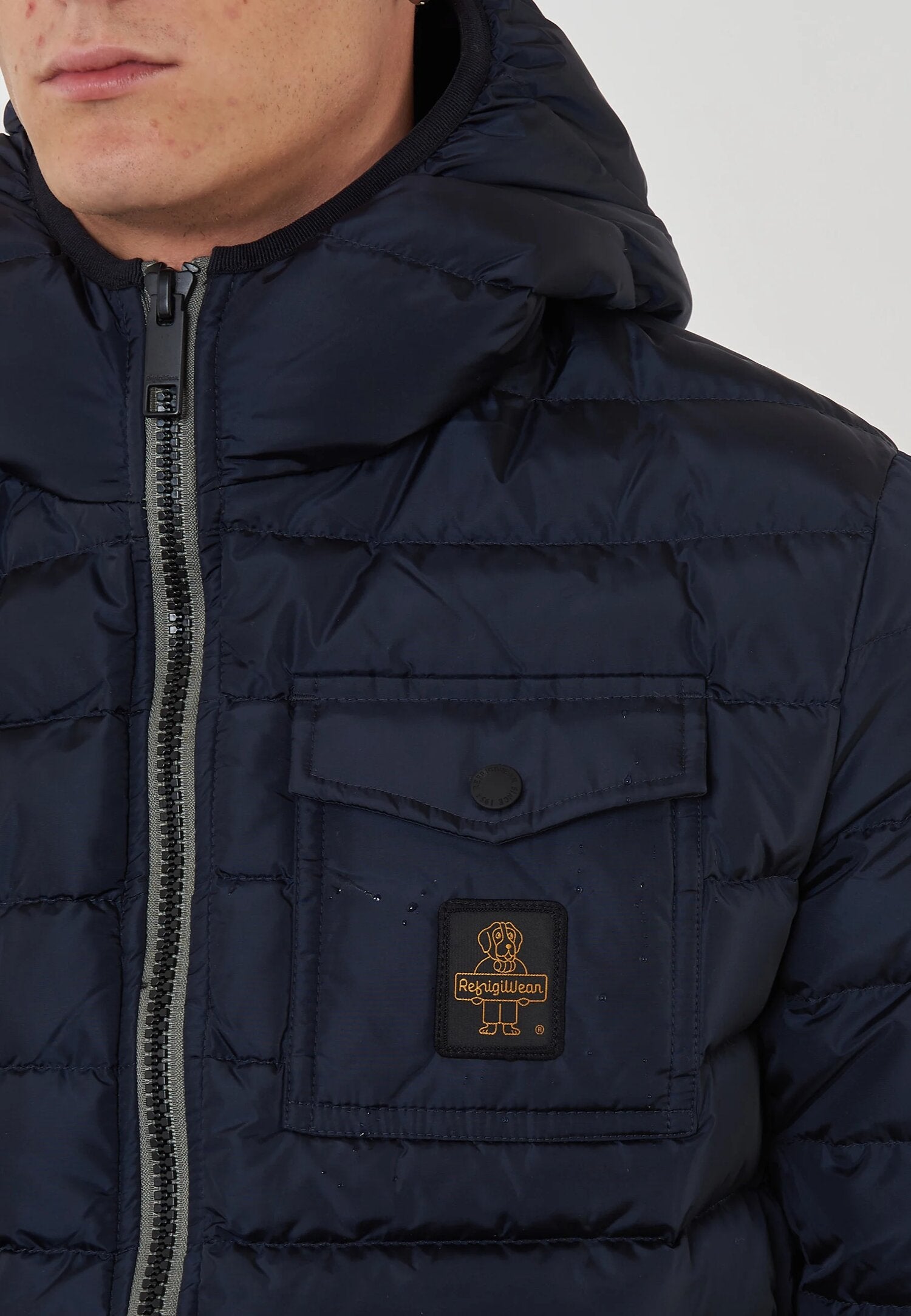 Refrigiwear Giubotto Blu Uomo Bomber In Nylon Con Cappuccio Quotidiano AI25