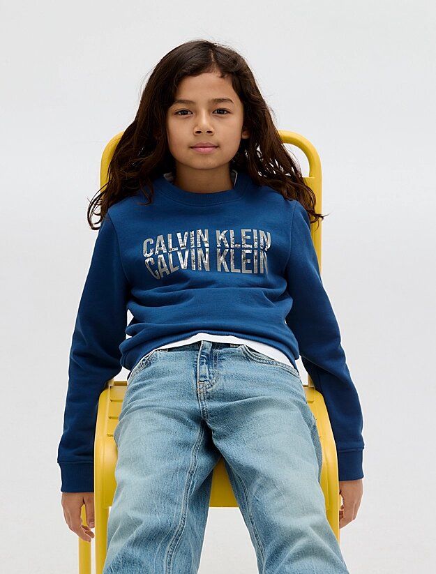 Calvin Klein Felpa Blu Bambino In Cotone Girocollo Quotidiano AI25