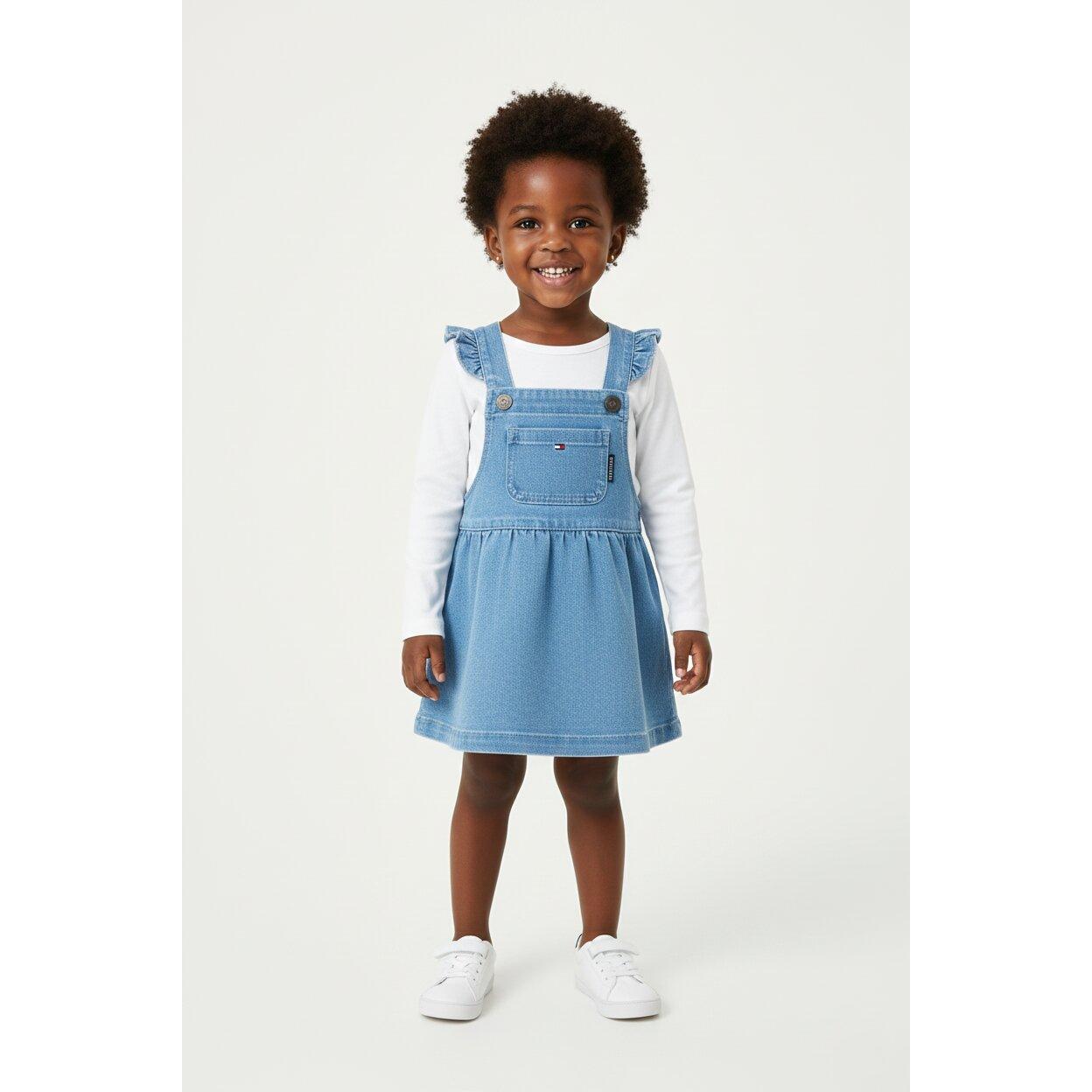 Tommy Hilfiger Set Salopette Bambina In Cotone Maniche Lunghe Passeggio PE26