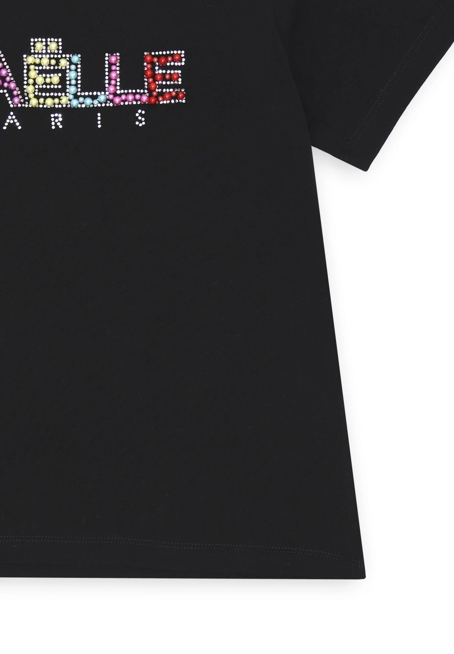 Gaelle Paris black sweater with multicolor rhinestone logo for girls summer 2025 | CammarataMode