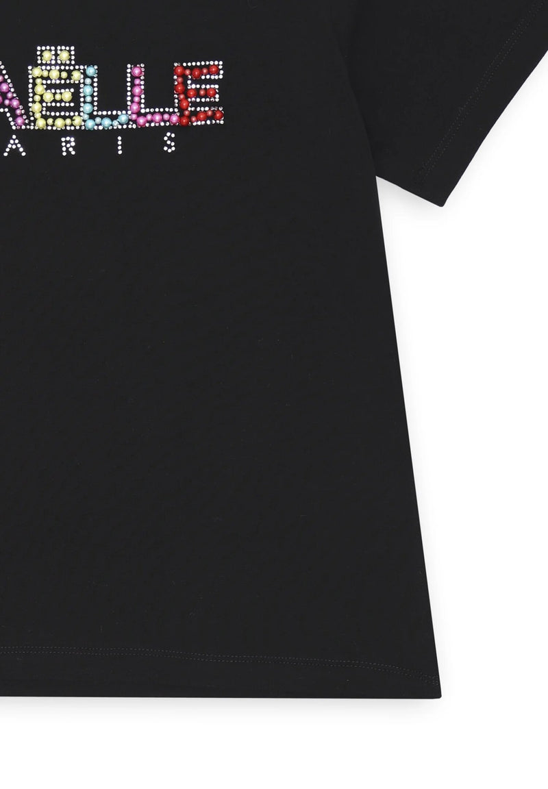 Maglia nera Gaelle Paris con logo strass multicolor bambina estate 2025 - NERO | CammarataMode