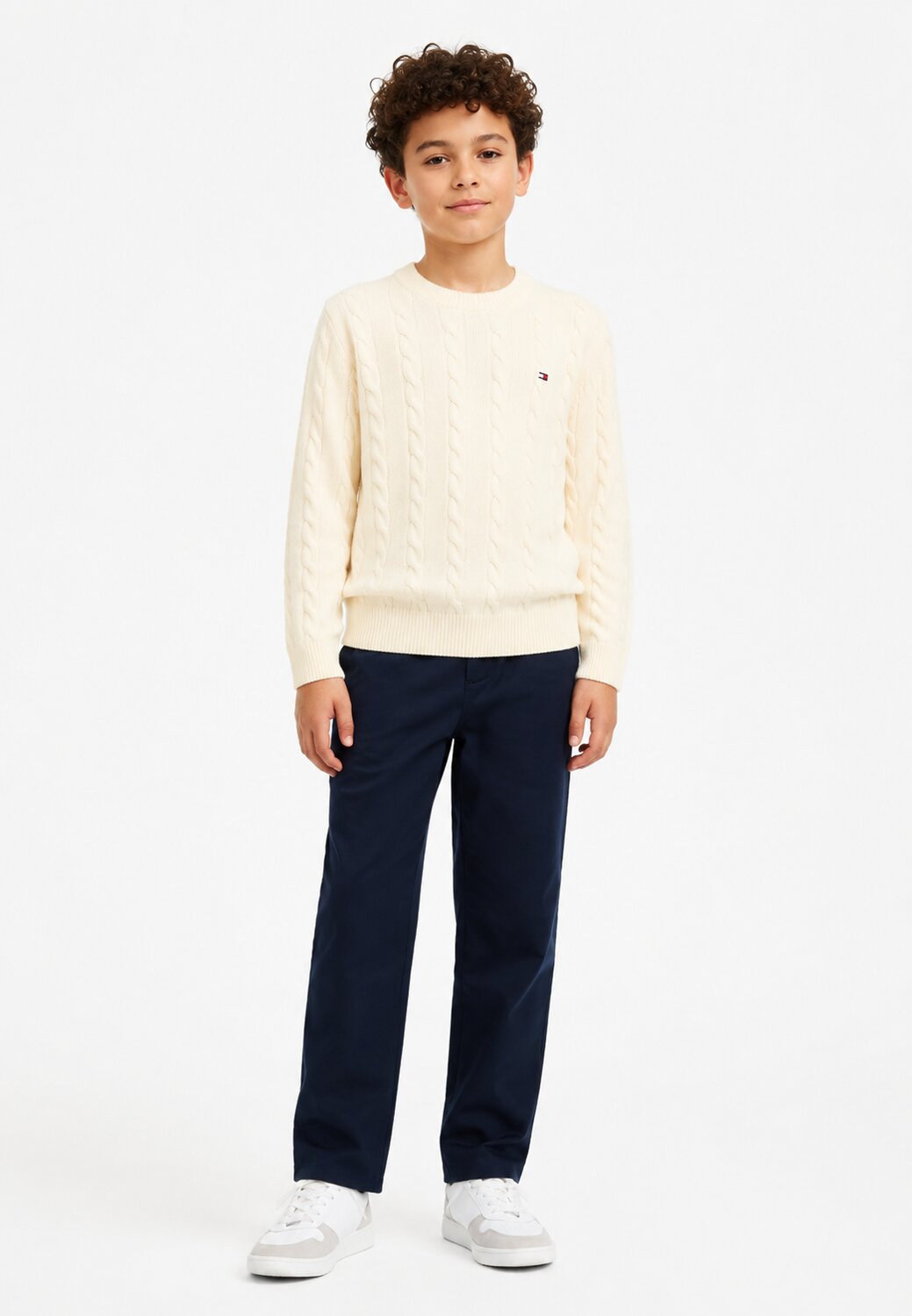 Tommy Hilfiger Maglione Avorio Intrecciato Logo Mini Neonato KB0KB09753Z00NEO_