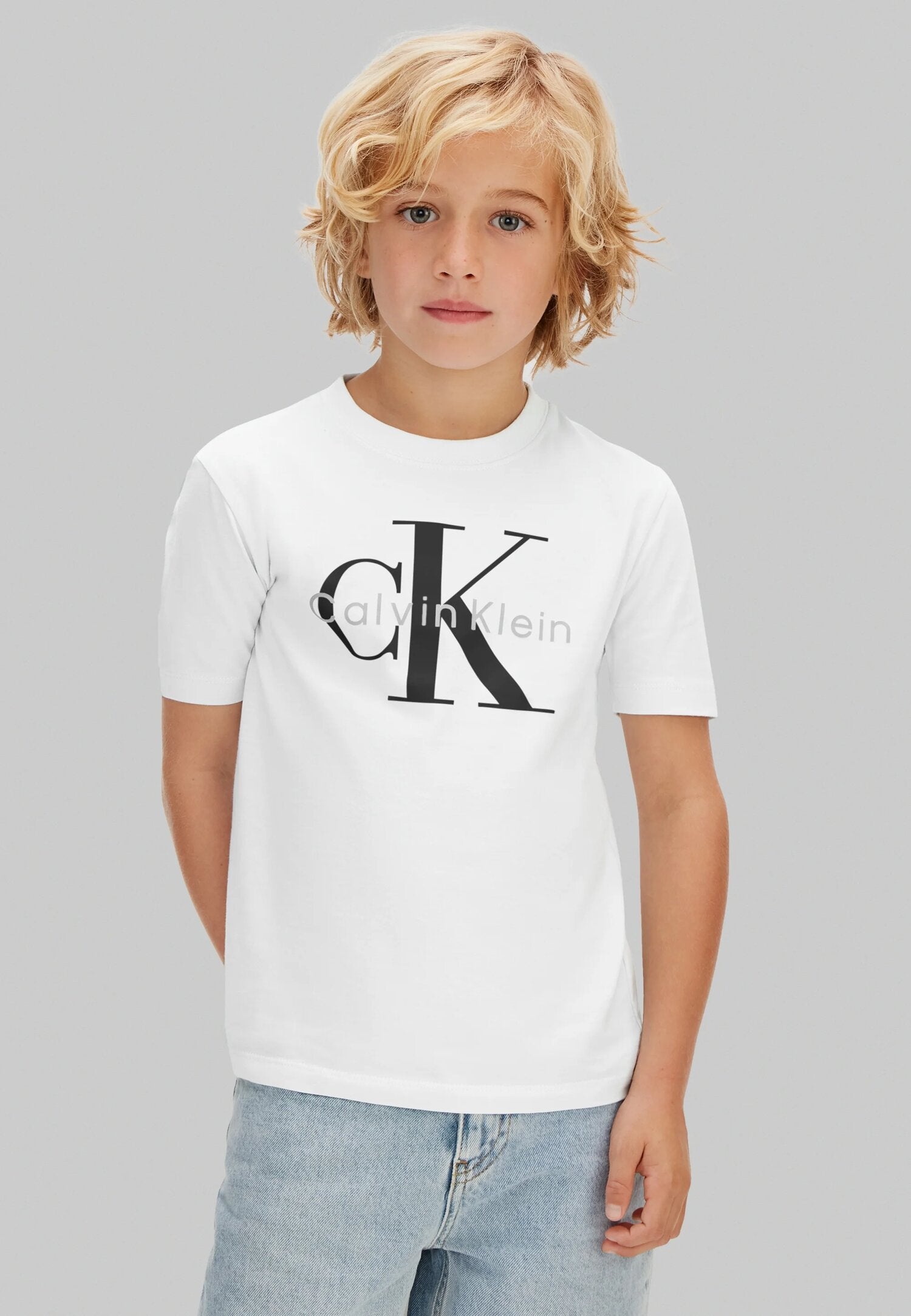 Calvin Klein Tshirt Bianca Con Logo Grande Bambino LV1CKSJA33YAF_