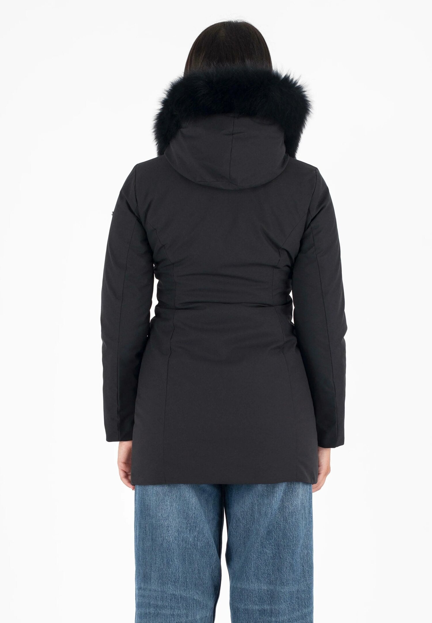 Refrigiwear cappotto donna nero invernale slim con cappuccio e pelliccia | CammarataMode