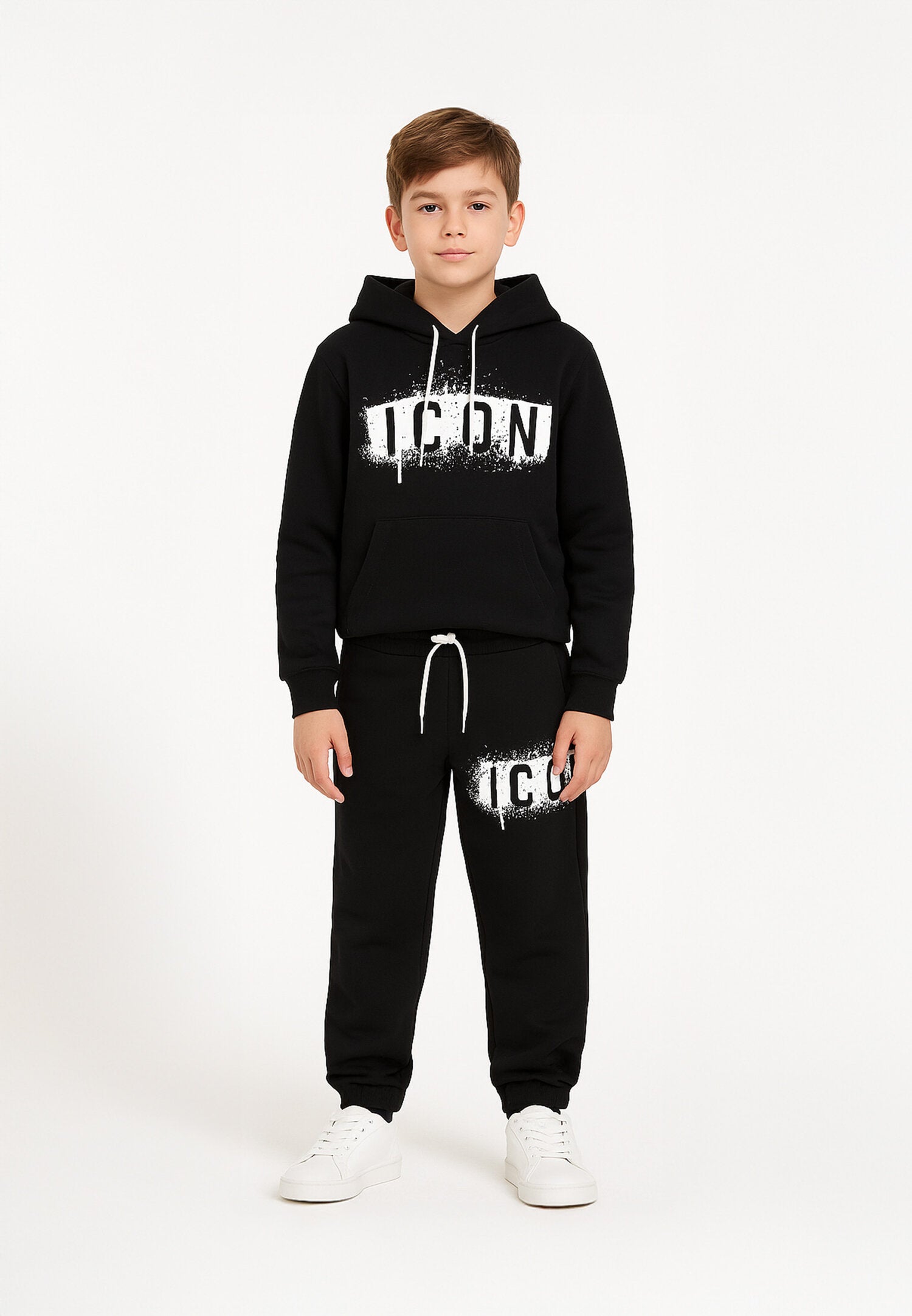 Icon Pantalone Nero Bambino In Cotone Vita Regolabile Sportivo AI25