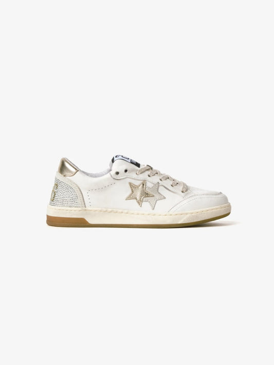 2star sneakers donna week star in pelle bianco con dettaglio oro e strass