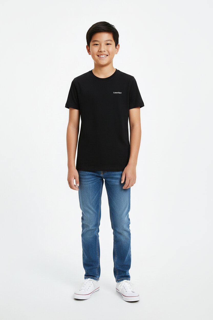 Calvin Klein Tshirt Nera Bambino In Jersey Maniche Corte Quotidiano PE26