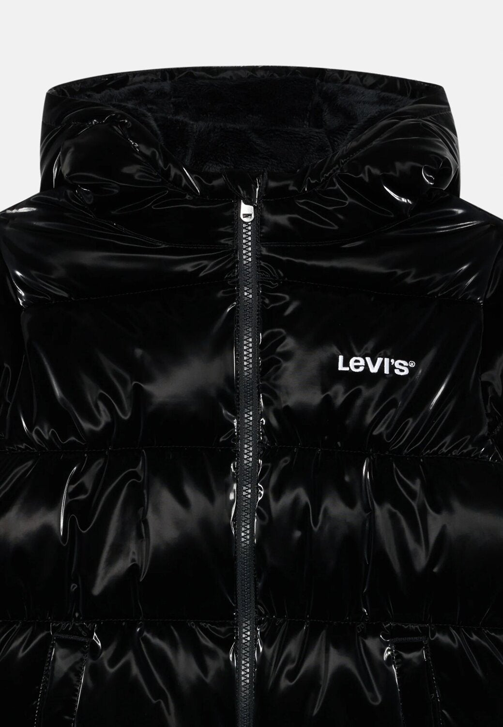 Levi’s Piumino Bambina Shiny con Cappuccio e Logo – Nero