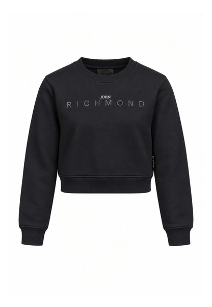 John Richmond felpa nera crop con logo brillantinato Bambine e ragazze rga26085fe.ne_