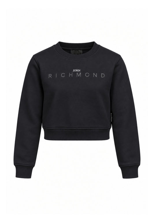 John Richmond felpa nera crop con logo brillantinato Bambine e ragazze rga26085fe.ne_