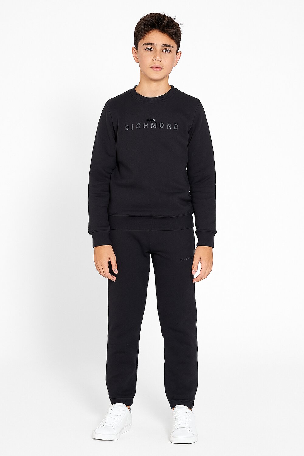 John Richmond tuta bambino nera cotone inverno con logo stampato