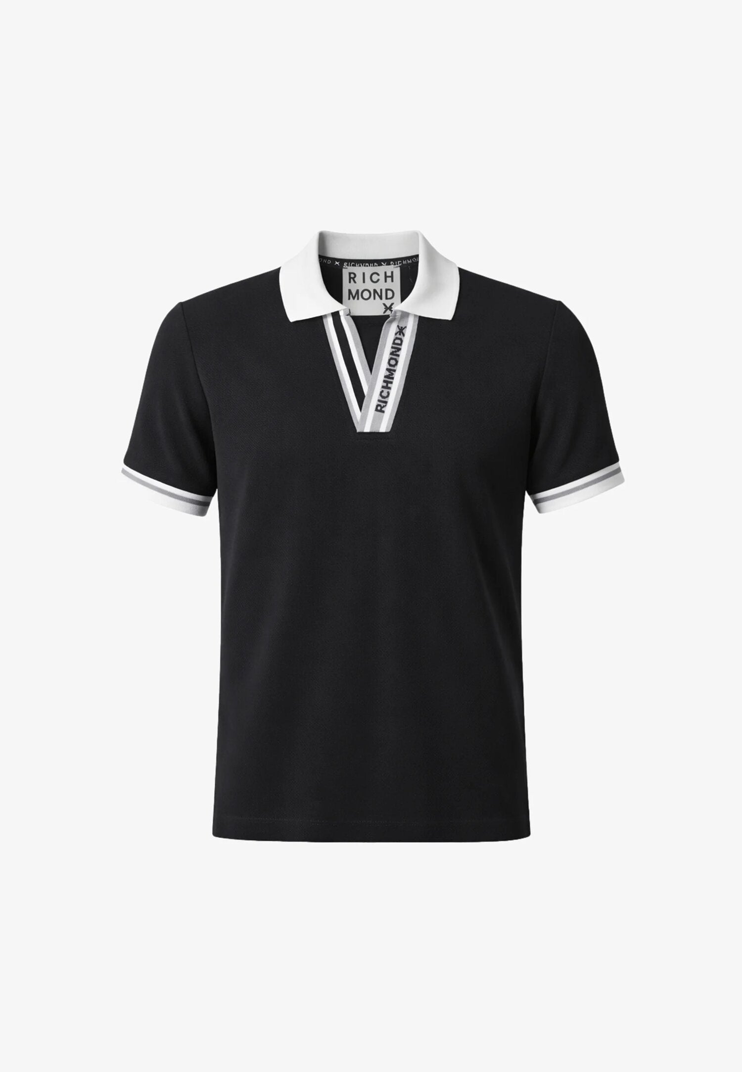 John Richmond Polo Nera Con Colletto a v a Contrasto Uomo UMP26013PO_