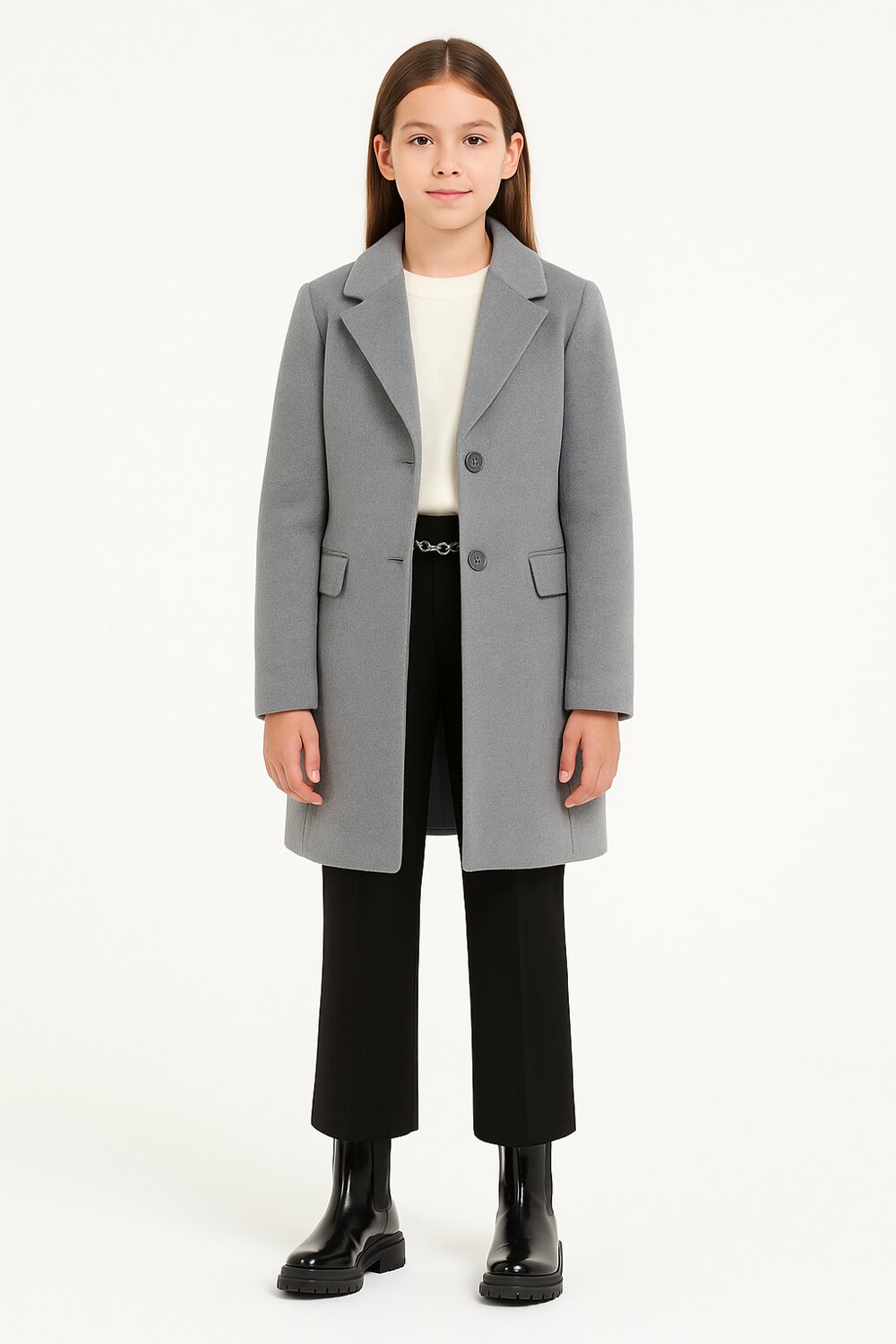 Kocca cappotto classico grigio bambina e ragazza elegante lungo