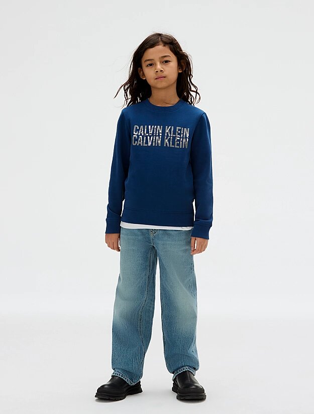 Calvin Klein Felpa Blu Bambino In Cotone Girocollo Quotidiano AI25