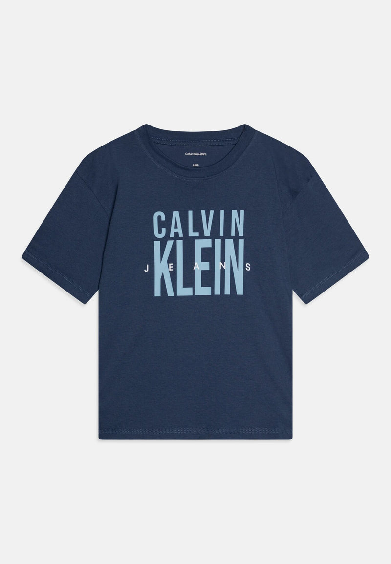 Calvin Klein blue t-shirt child boy kids junior modern logo cotton - BLUE | CammarataMode