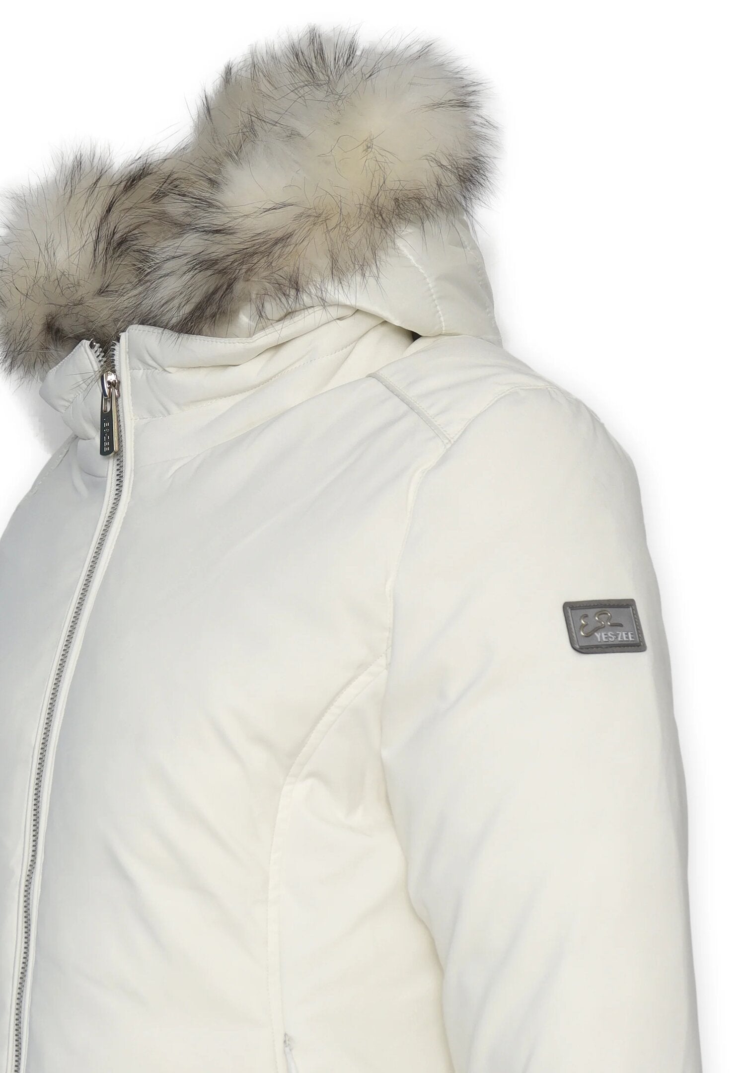 Giacca Bambina Yes Zee Avorio 2-16 Anni con Cappuccio Staccabile in Piuma