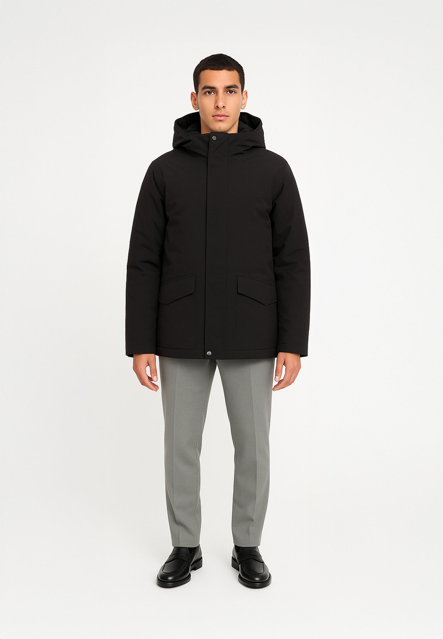 Canadiens Giubbotto Nero Uomo In Tessuto Con Cappuccio Invernale AI25