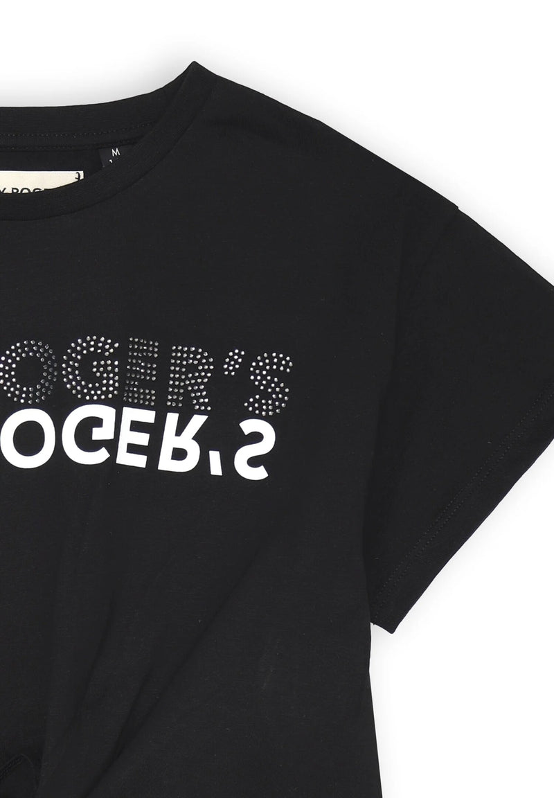 Roy Rogers - T-shirt nera bambina corta con nodo e logo strass - P/E 2025 - NERO | CammarataMode