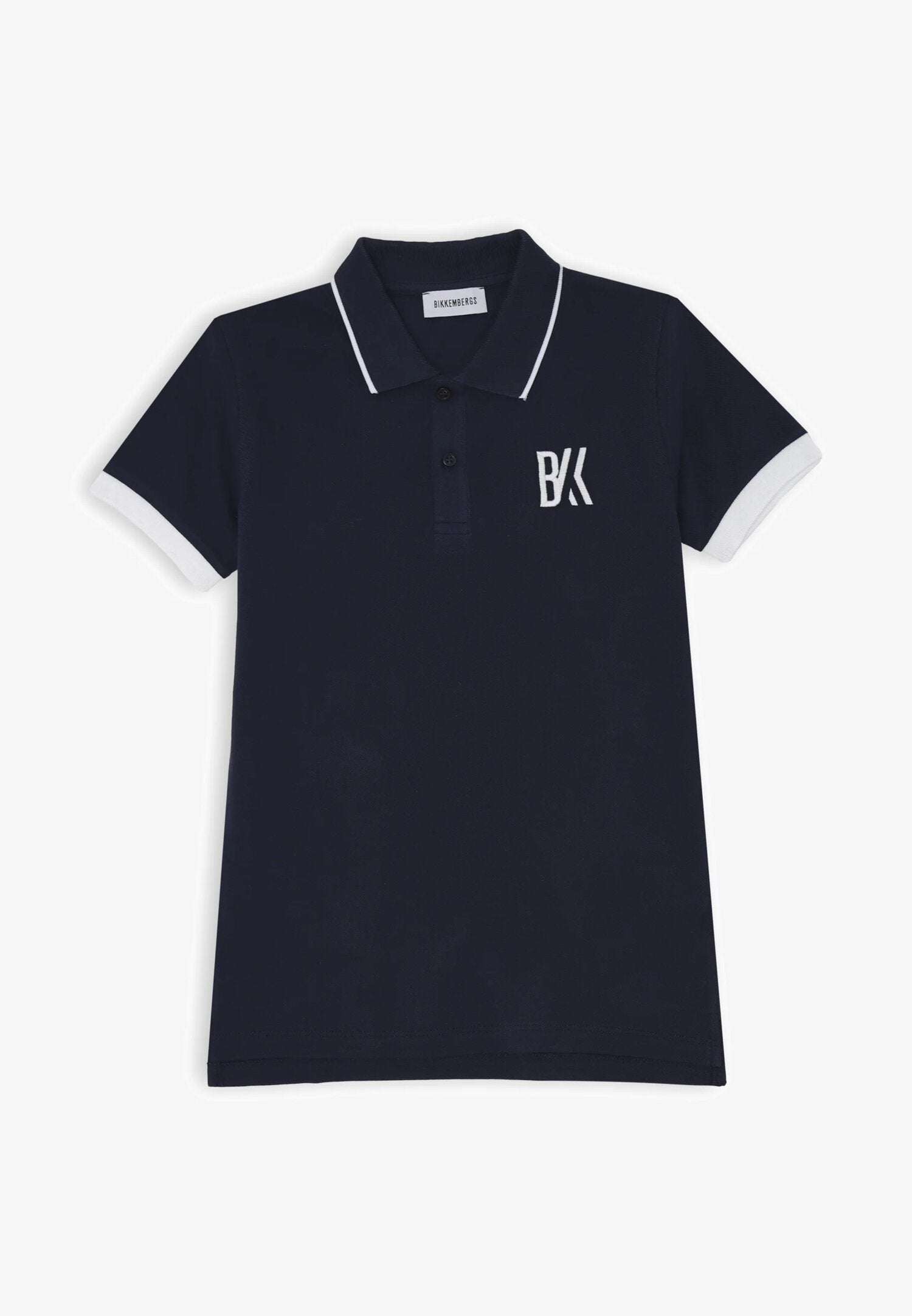 Bikkembergs polo blu bambino cotone con profili bianchi e logo BK ricamato | CammarataMode