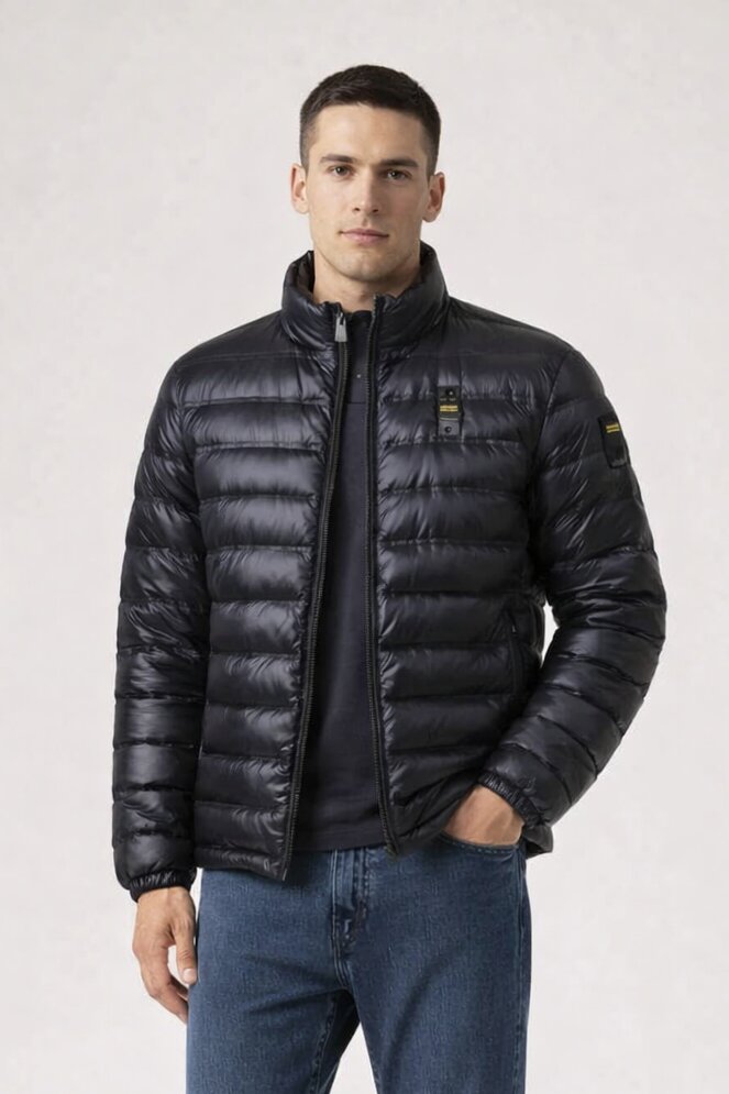 GIUBBOTTO UOMO NERO LUCIDO COLLO ALTO