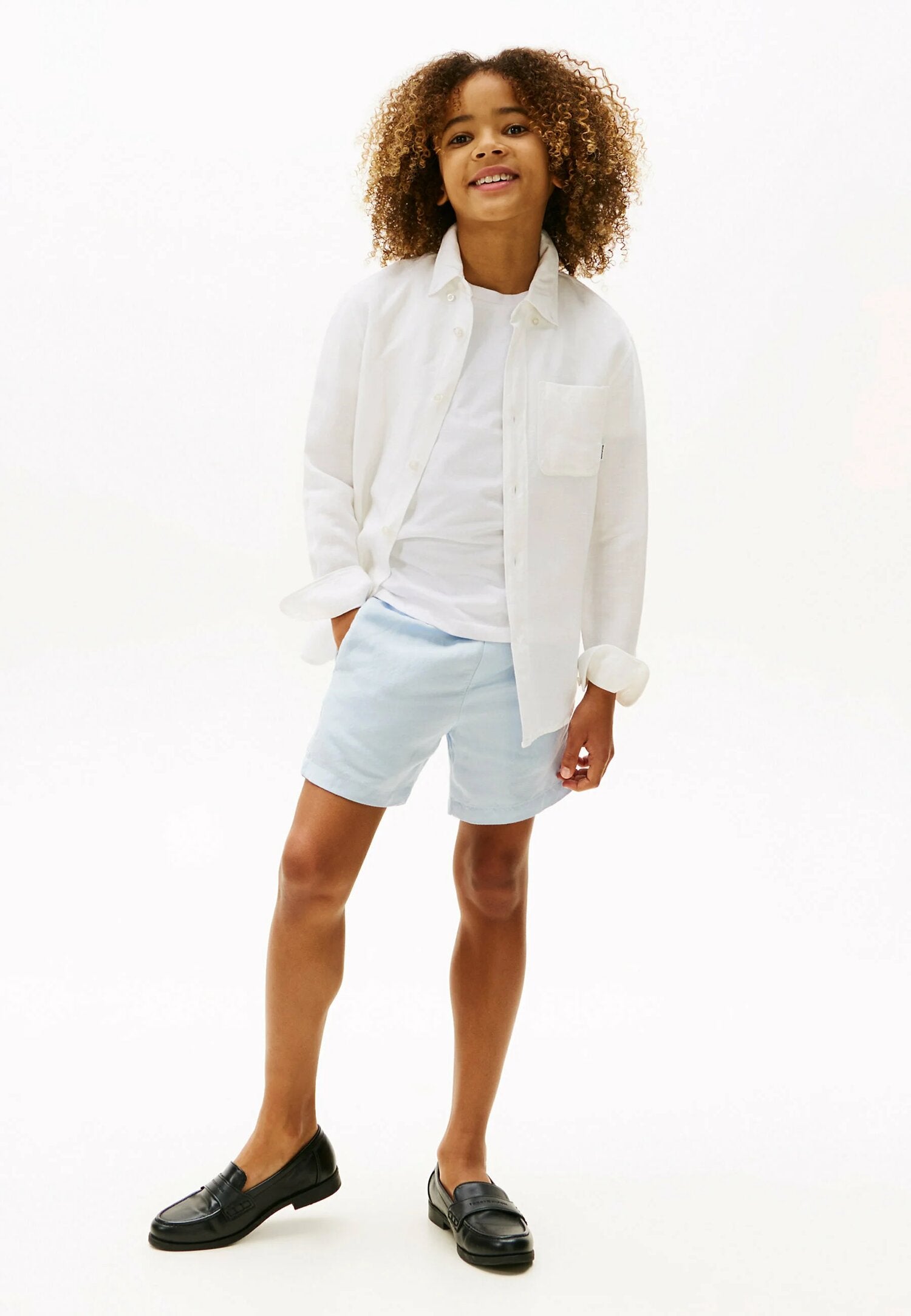 Tommy Hilfiger Camicia Bianca Bambino Kids Junior Lino Manica Lunga | CammarataMode