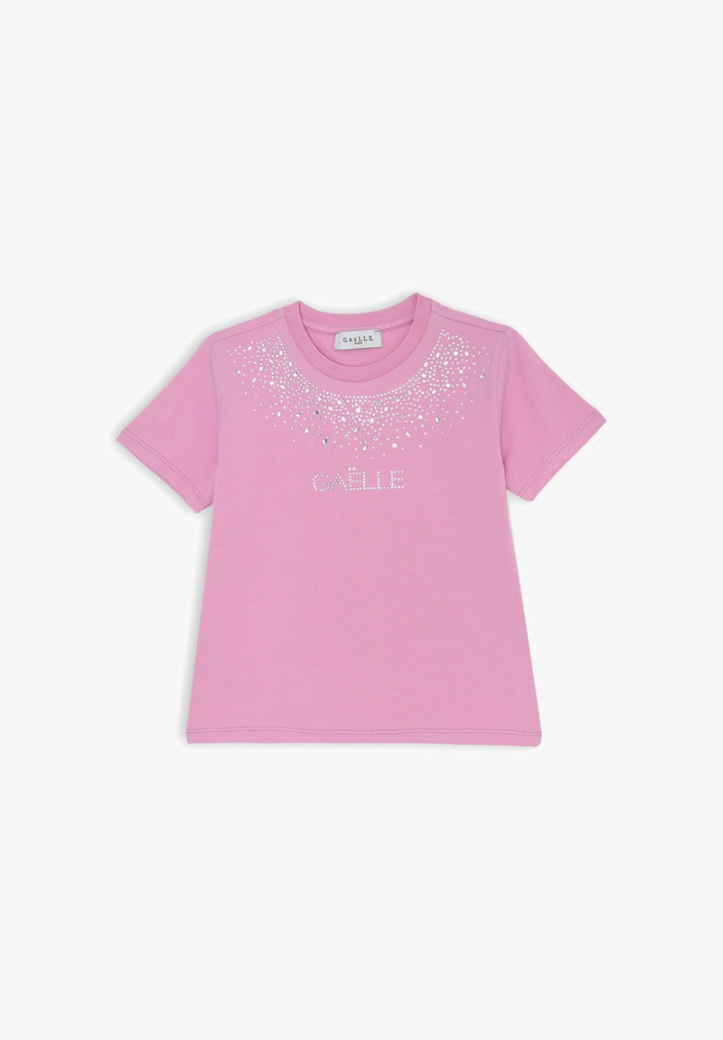 Gaelle Paris pink rhinestone t-shirt, baby girl and girl - ROSE | CammarataMode