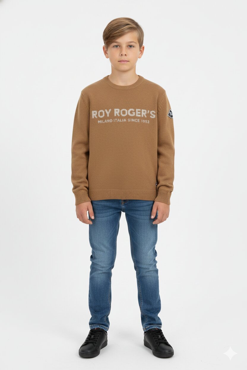 Roy Rogers maglione bambino e ragazzo cammello cotone e lana logo