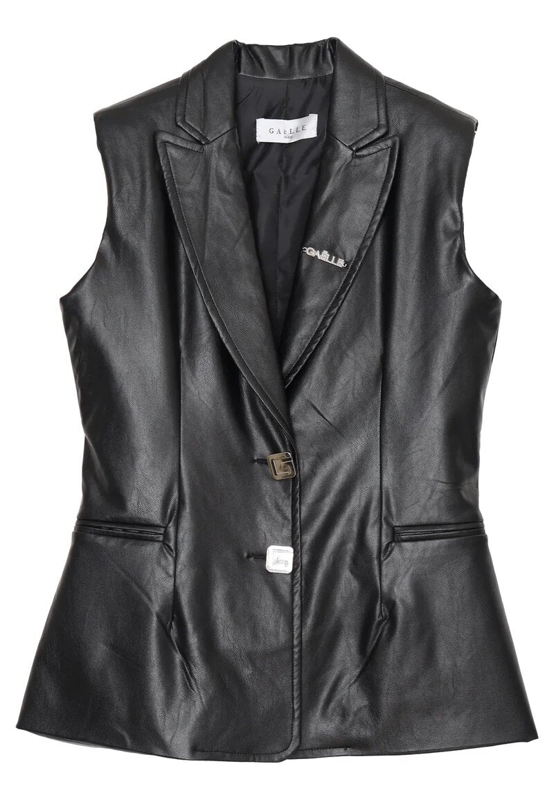 Gaelle Paris Completo Nero Bambina In Ecopelle Maniche Corte Elegante AI25