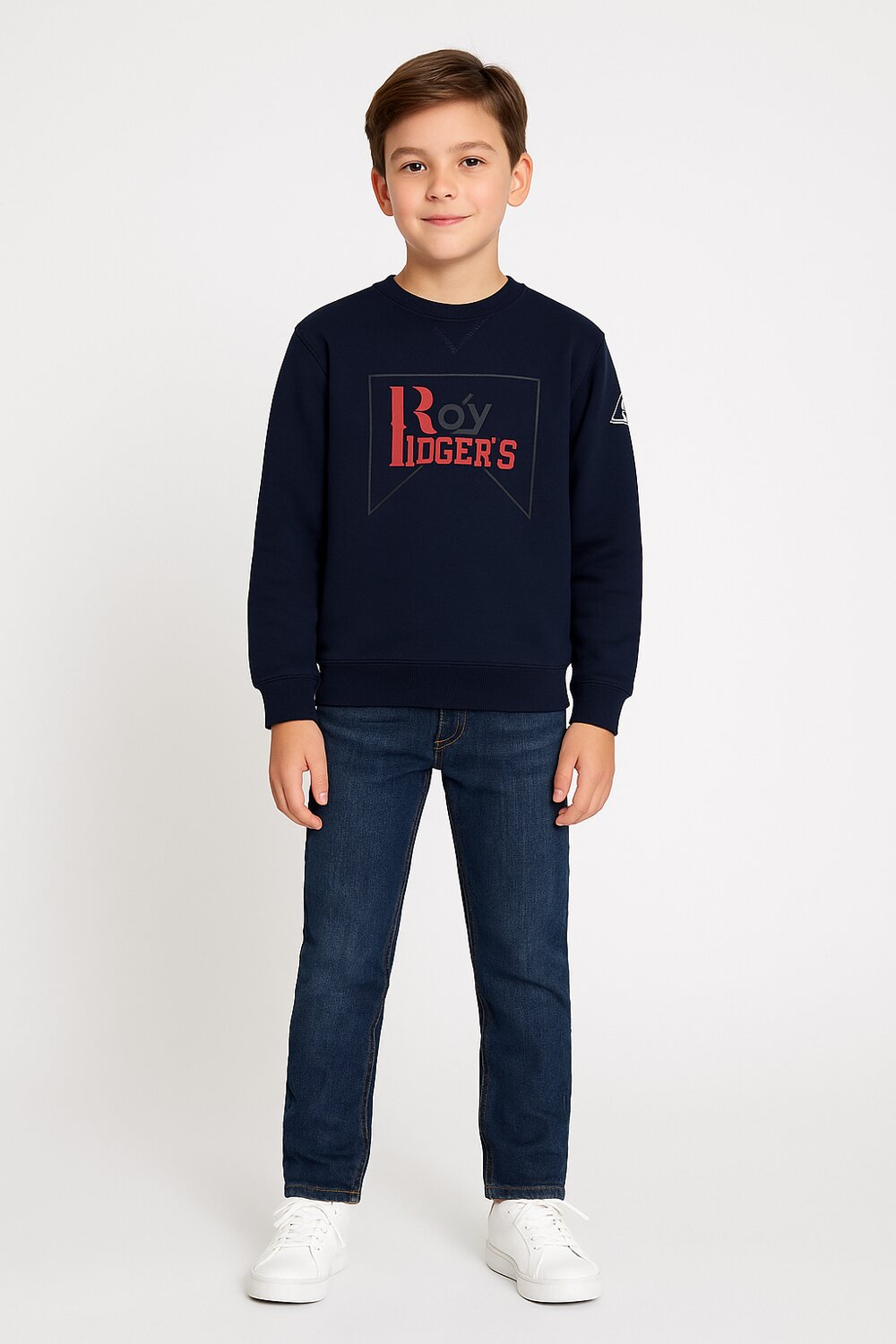 Roy Rogers felpa ragazzo blu cotone stampa logo frontale
